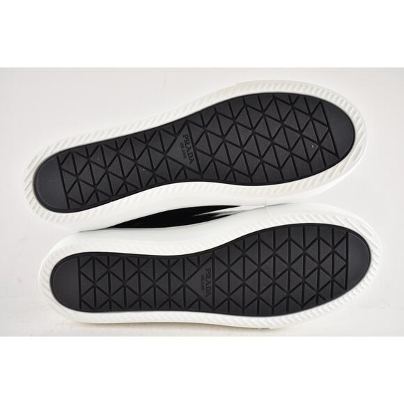 Prada Smash Naplak Black White Patent Logo Flat Low Top Trainer Sneaker 39.5 - Picture 16 of 16